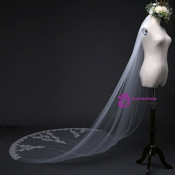 In Stock:Ship in 48 Hours Fashion White Tulle Lace Wedding Brides Veil