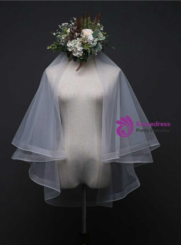 In Stock:Ship in 48 Hours Simple Tulle Two-layer Wedding Dress With Hair Combs 