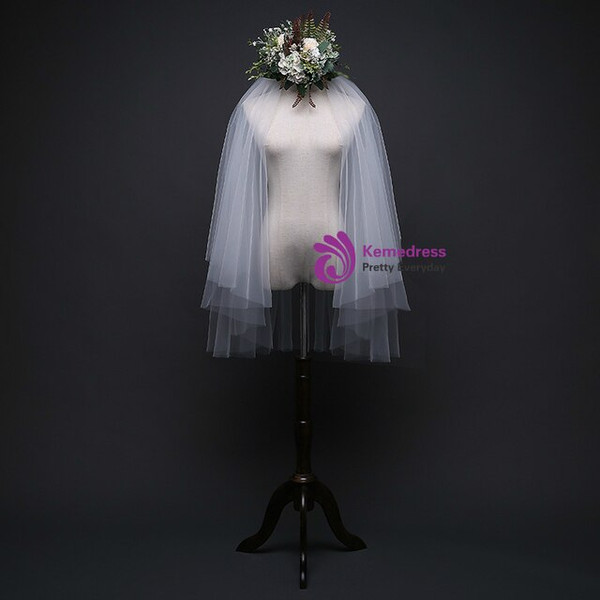 In Stock:Ship in 48 Hours Simple White Tulle Double Layer Bridal Veil