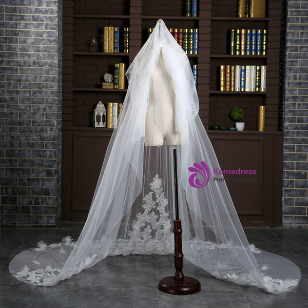 In Stock:Ship in 48 Hours Fashion White Tulle Flower Long Bride Veil