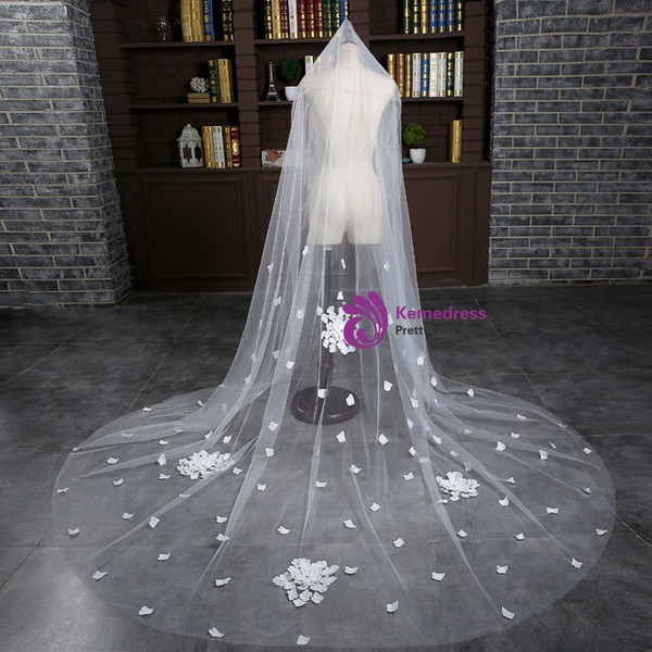 In Stock:Ship in 48 Hours Fashion Bride White Tulle Flower Wedding Veil