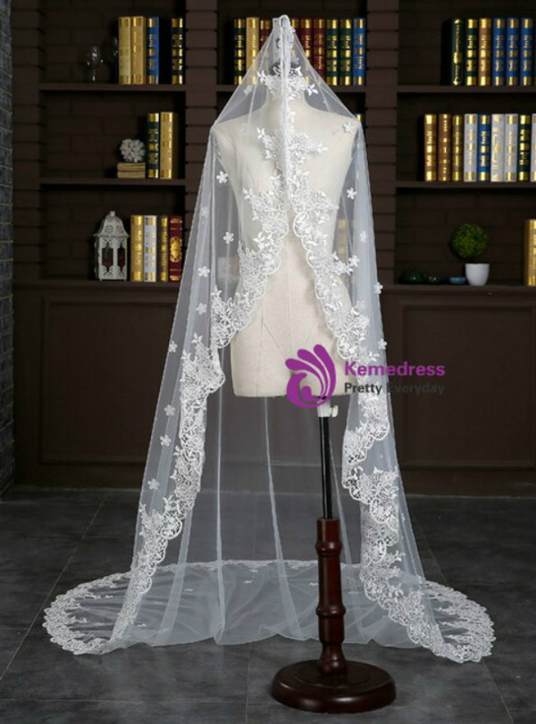 In Stock:Ship in 48 Hours Lace Water Soluble Sticky Lace Trailing Wedidng Veil