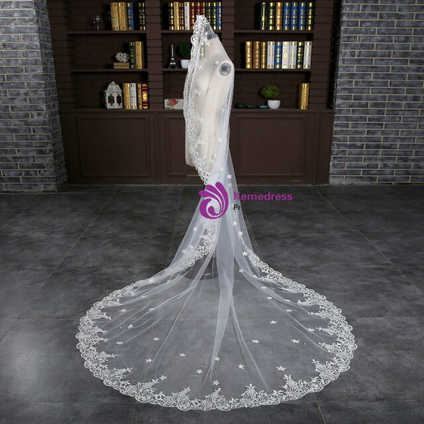 In Stock:Ship in 48 Hours Lace Water Soluble Sticky Lace Trailing Wedidng Veil
