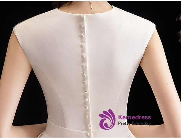 Adorable White Ball Gown Satin V-neck Sleeveless Brides Wedding Dress With Train