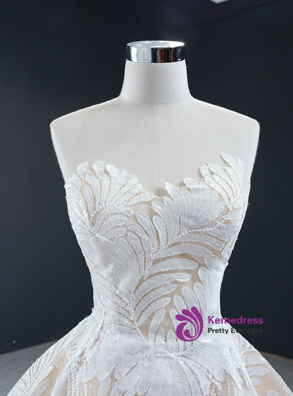 Champagne Ball Gown Tulle Flower Sleeveless Sweetheart Long Prom Dress 2020