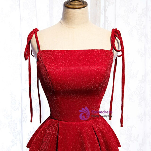 Delicate Red Tulle Spagehtti Straps Sequins Sleeveless Long Prom Dress 2020