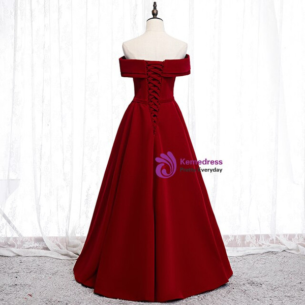 Advanced Burgundy Off the Shoulder Sleeveless Long Prom Dress 2020
