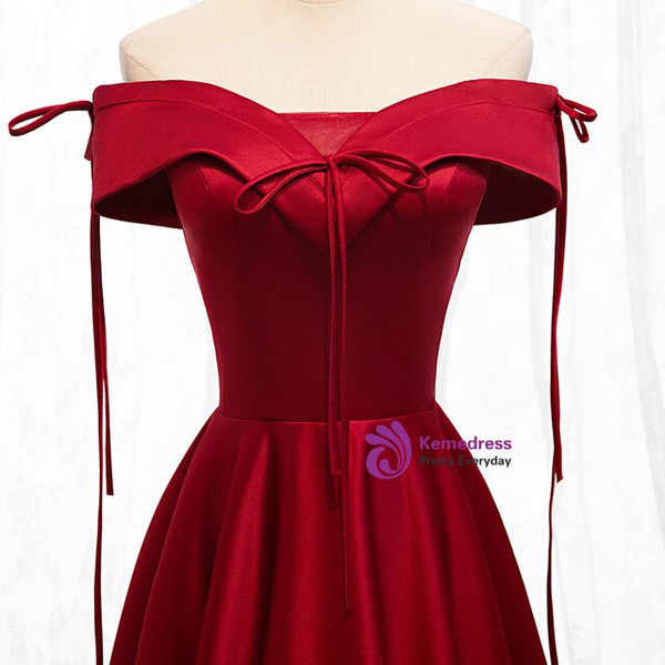 100% Custom Made Sexy Burgundy Satin Off the Shoulder Formal Prom Dress