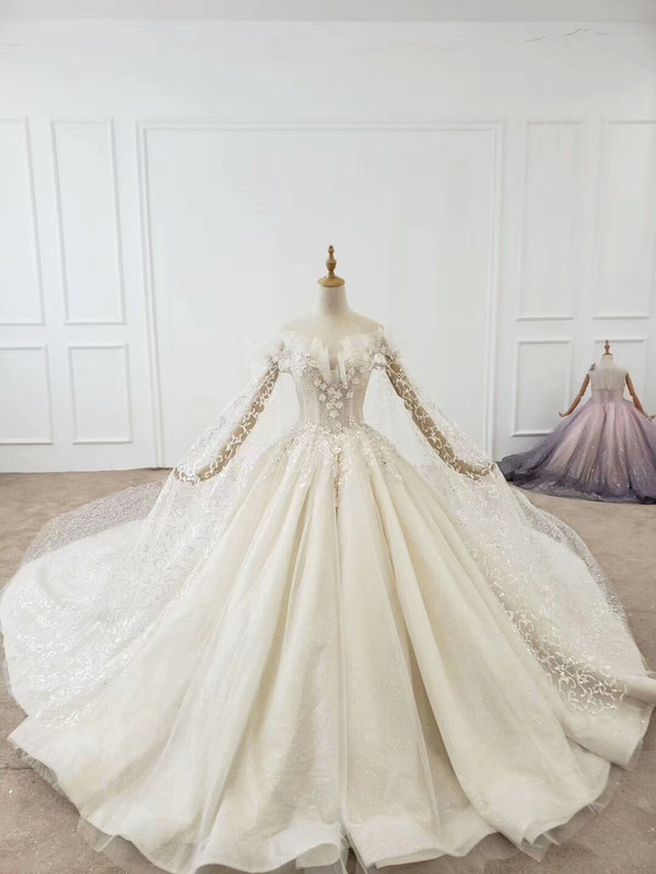 Buy 2020 Long Sleeves Sequin Tulle Bling Bling Off The Shoulder Huate Couture Wedding Dress