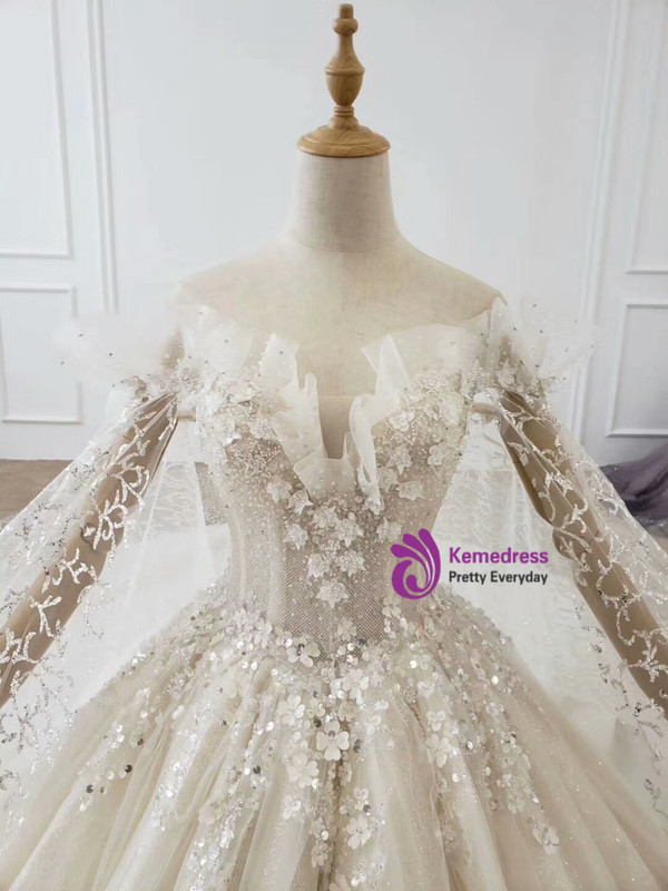 Buy 2020 Long Sleeves Sequin Tulle Bling Bling Off The Shoulder Huate Couture Wedding Dress