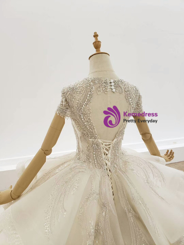 Shop 2020 Bling Bling V Neck Tulle Huate Couture Cap Sleeves Luxury Crystal Wedding Dress