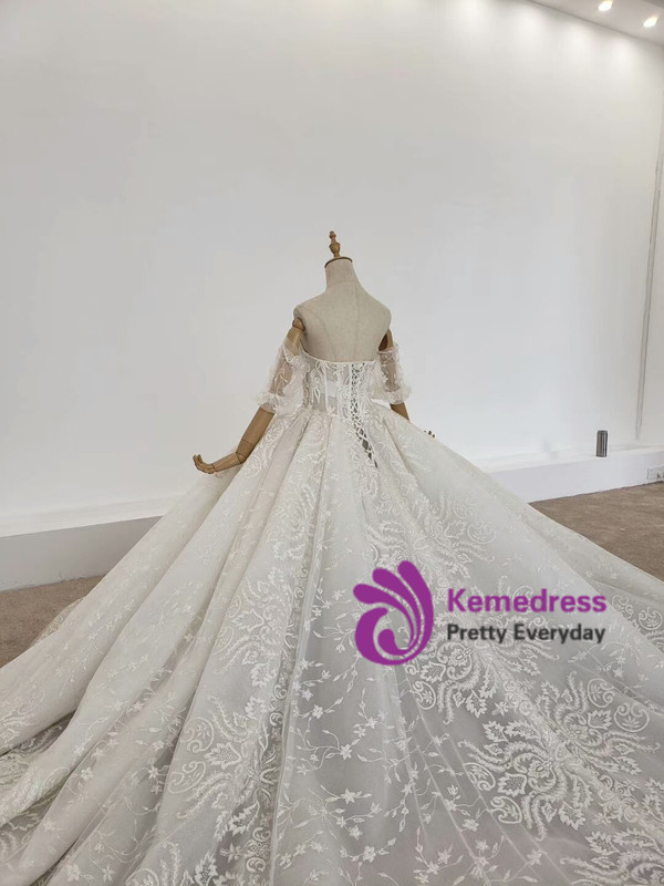 Shop 2020 Two Piece Half Sleeves Beading Ball Gown Crystal Huate Couture Wedding Dress