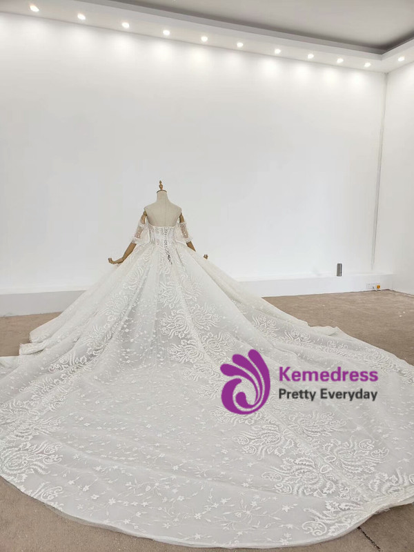 Shop 2020 Two Piece Half Sleeves Beading Ball Gown Crystal Huate Couture Wedding Dress