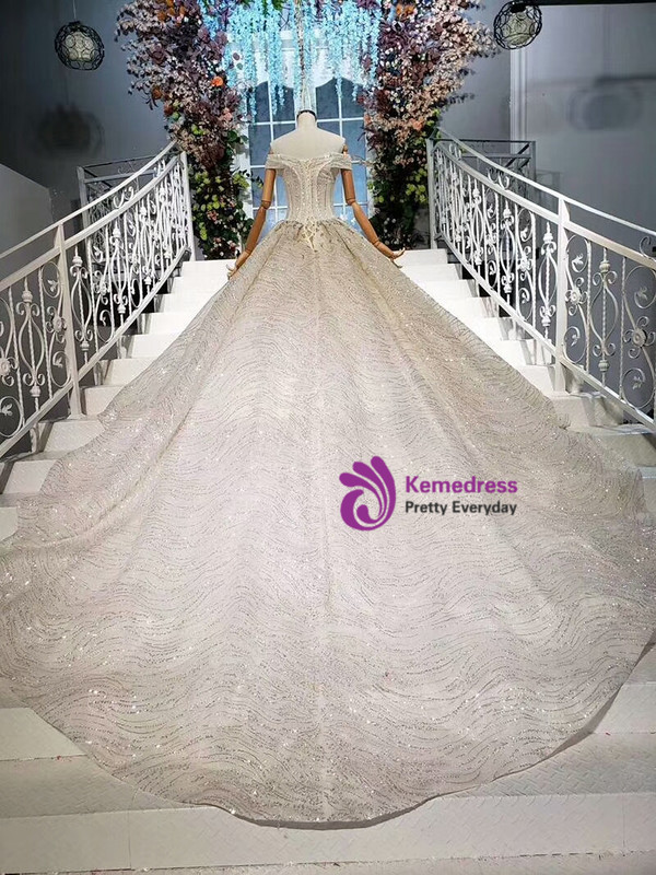 Beautiful 2020 Sparkle Off The Shoulder Tulle Beading Sequin Huate Couture Wedding Dress