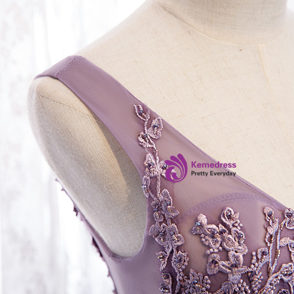 Custom Tailored 2020 V Neck Purple Beading Appliques Tulle A Line Prom Dress Under 129