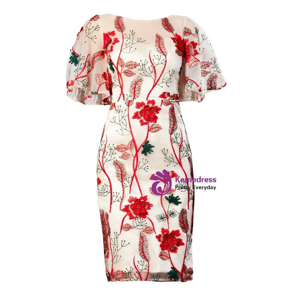 Adorable Champagne Embroidery Lotus Leaf Sleeve Mother Of The Bride Dress 2020