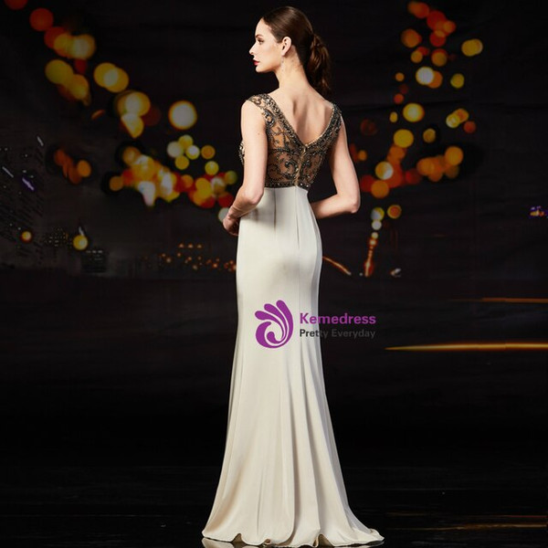 Popular Champagne Mermaid Satin Bateau Beading Mother Of The Bride Dress 2020
