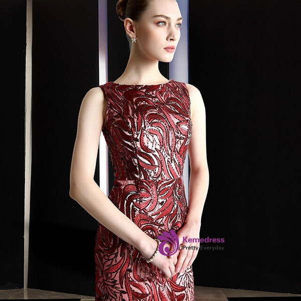 Amazing Burgundy Mermaid Sequins Long Mother Of The Bride Dress With Shawl 2020