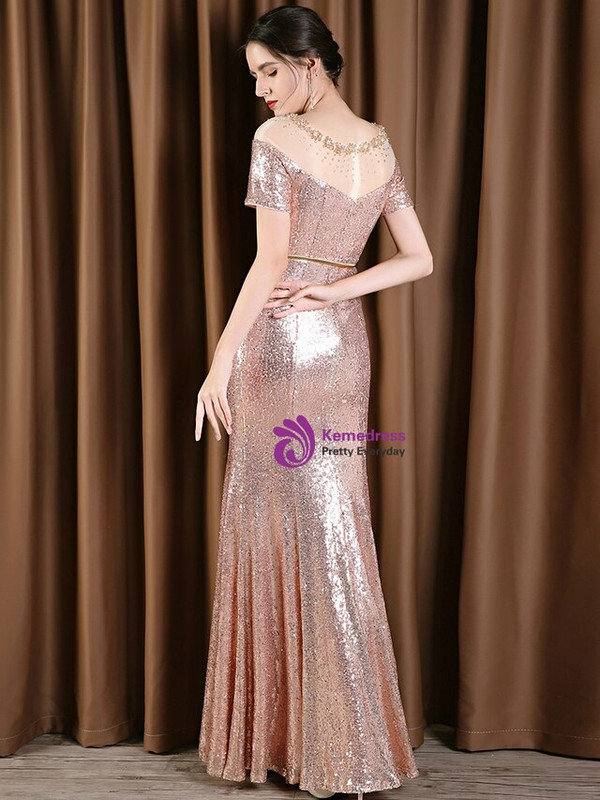 Modern Pink Mermaid Sequins Short Sleeve Beading Mother Of the Bride Dress 2020