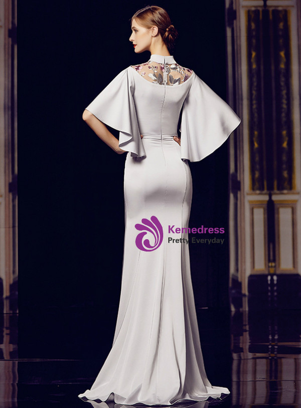 Dreamy Gray Mermaid High Neck Embroidery Mother Of The Bride Dress 2020