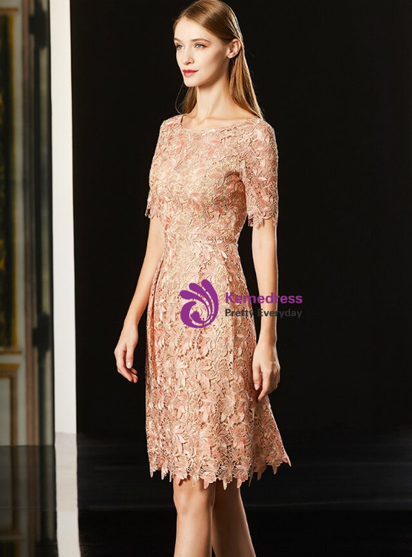 Is a Rite Of Passage Distinctive Pink Lace Short Sleeve Knee Length Short Mother Of The Bride Dress 