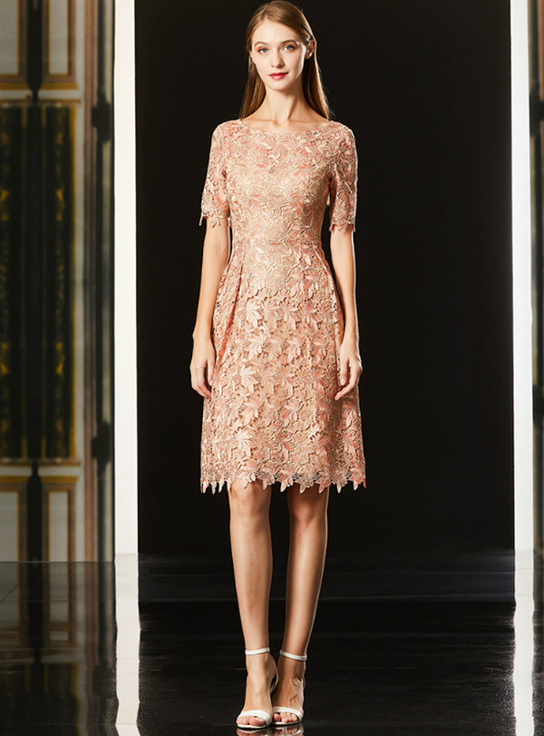 Is a Rite Of Passage Distinctive Pink Lace Short Sleeve Knee Length Short Mother Of The Bride Dress 