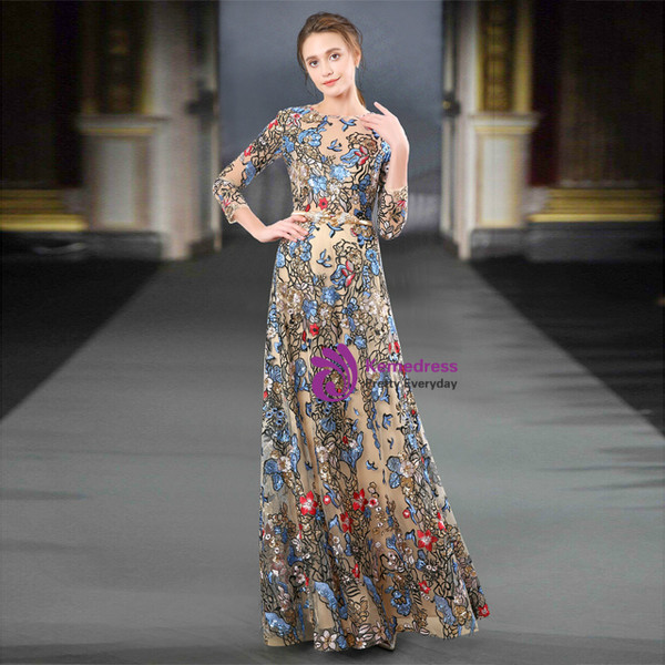 Browse Our Lovely Champagne Tulle Color Embroidery 3/4 Sleeve Mother Of The Bride Dress 