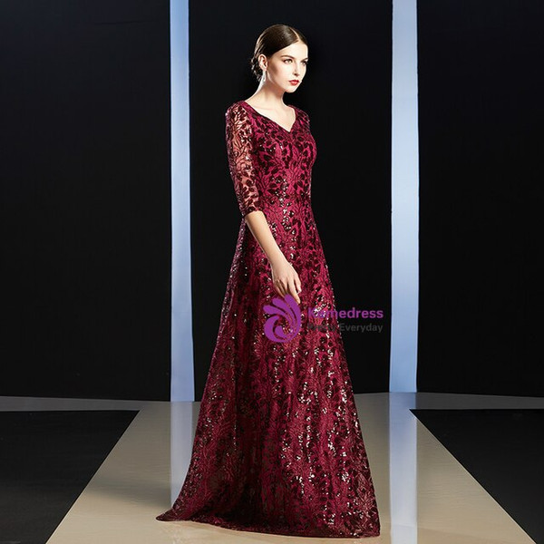 We Specialize In Custom Made Impressive Burgundy Sequins V-neck Half Sleeve Mother of the Bride Dress