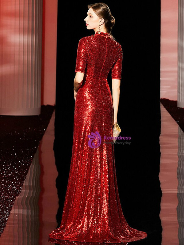 Find The Perfect Shade Of Red Sequins V-neck Half SleeveAppliques Mother Of The Bride Dress