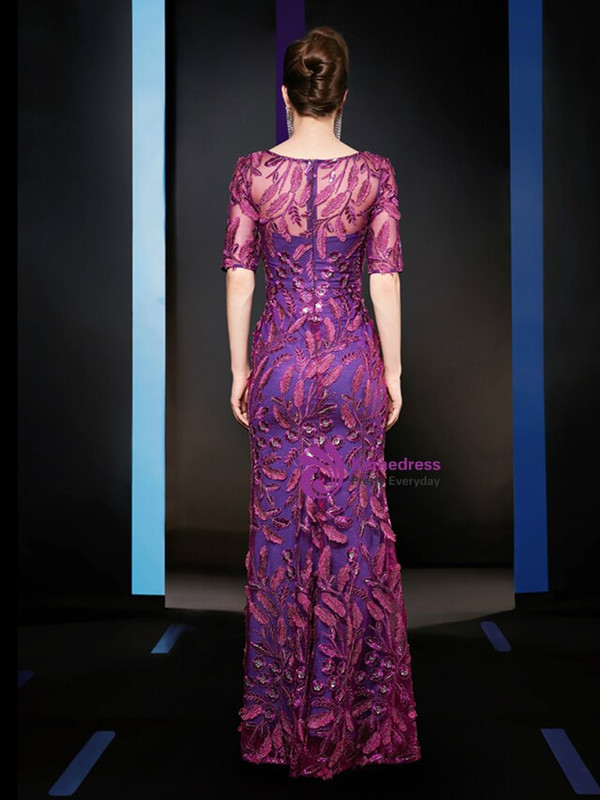 Demand Attention In Classic Purple Mermaid Short Sleeve Appliuqes Sequins Mother Of The Bride Dress