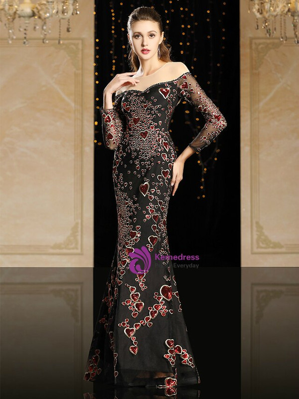 At Great Prices Black Mermaid Heart Sequins Long Sleeve Mother Of The Bride Dress