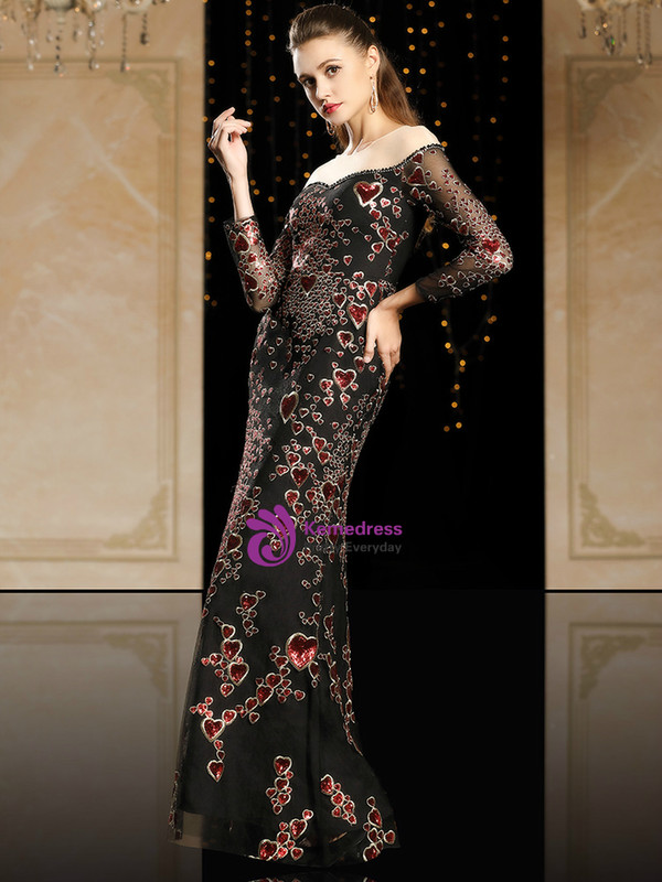 At Great Prices Black Mermaid Heart Sequins Long Sleeve Mother Of The Bride Dress