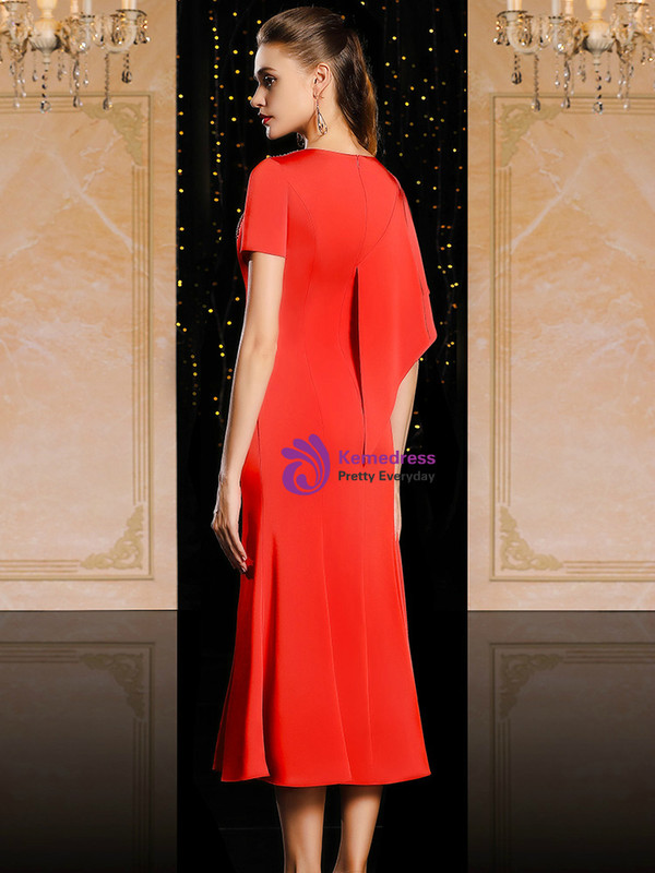 For This Year's Biggest Dance Red Satin Tassels Beading Short Bat sleeve Mother Of The Bride Dress