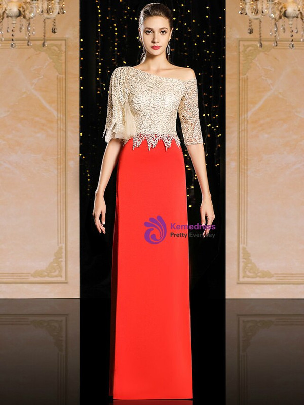 To Choose From Red Satin Lace Sequins Short Sleeve Long Mother Of The Bride Dress