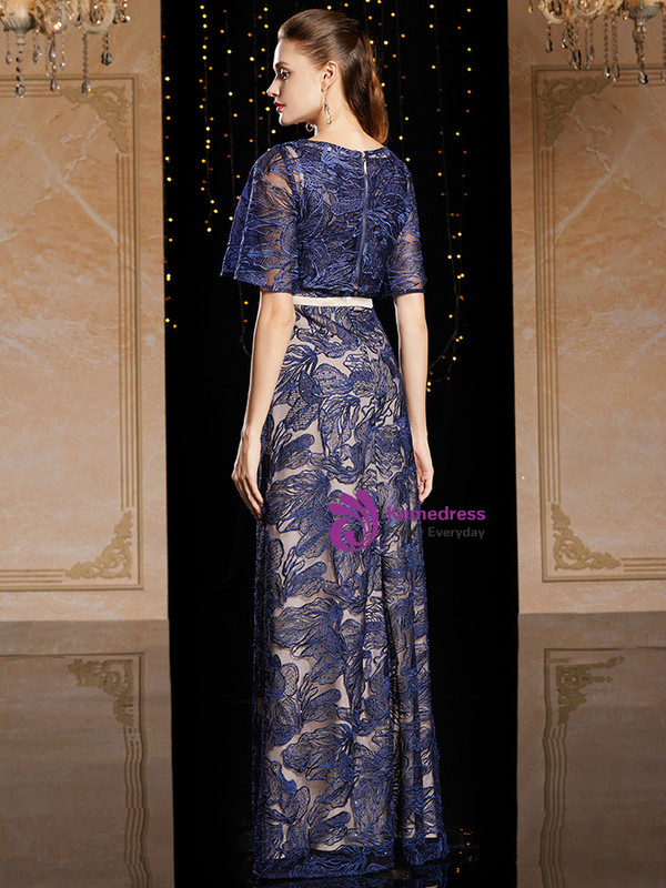 Romantic Blue Lace Short Sleeve Beading Mother Of The Bride Dress