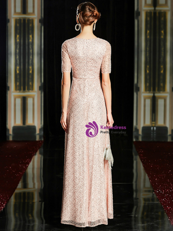 Fairy Tale Pink Tulle Beading Seuqins V-neck Short Sleeve Mother Of The Bride Dress