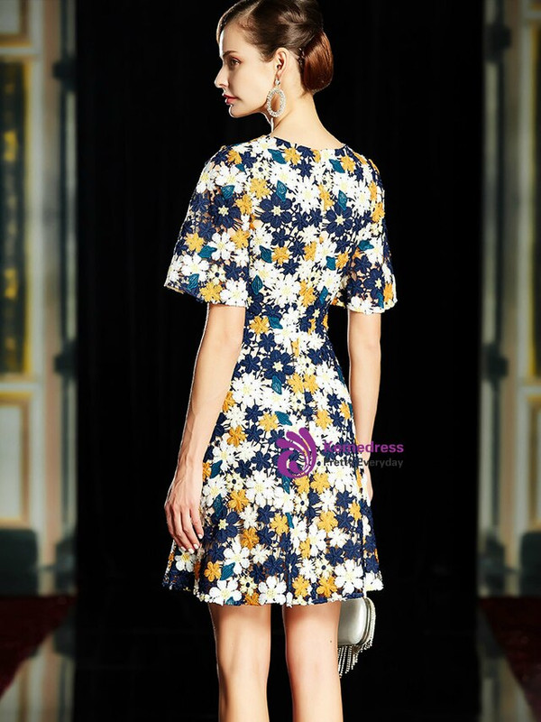 Trendy Colorful Lace Flower V-neck Short Sleeve Short Mother of the Bride Dresses