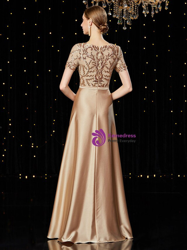 New arrivals Champagne Satin Sequins Short Sleeve Mother of the Bride Dress