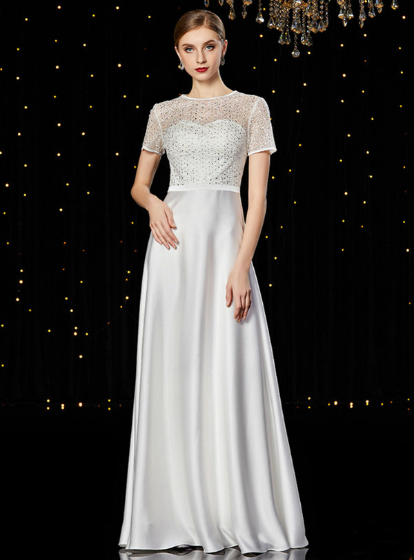 Unique White Short Sleeve Sequins Mother of the Bride Dress