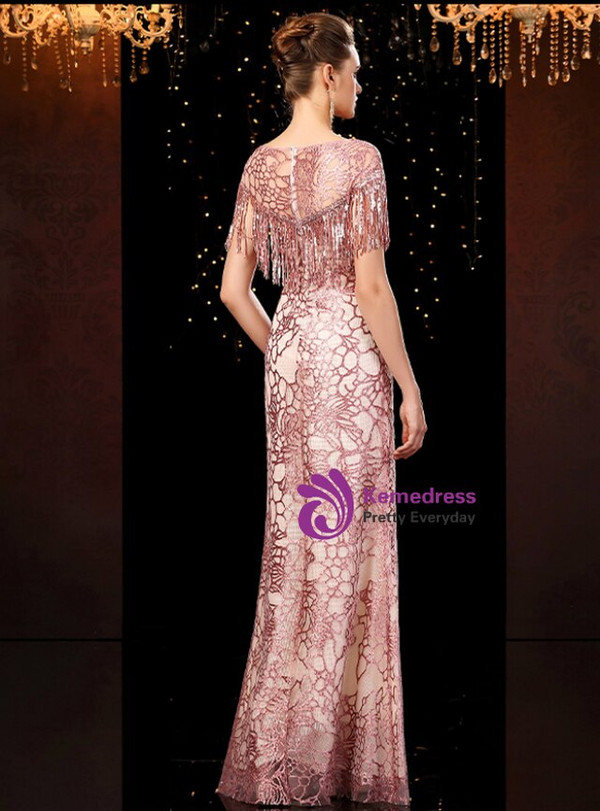 Concise Pink Mermaid Sequins Cap Sleeve Mother of the Bride Dress