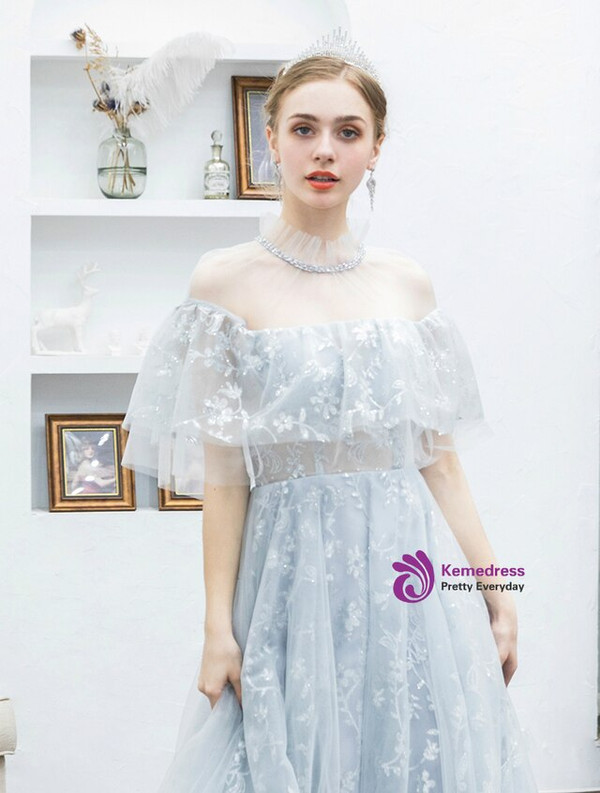 Eye-catching In Stock:Ship in 48 Hours Sexy Silver Gray Tulle Sequins Prom Dress