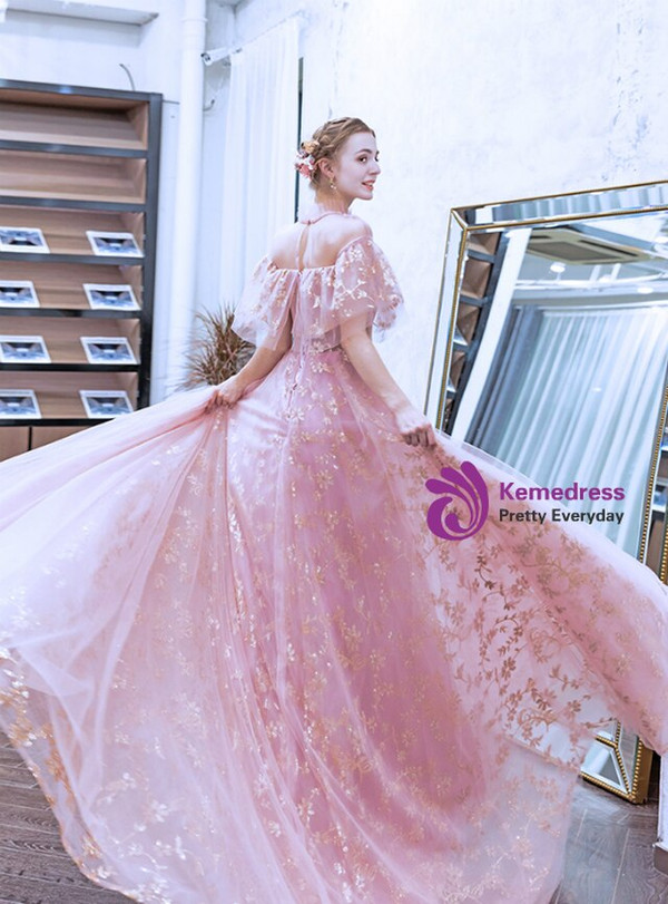 Noble In Stock:Ship in 48 Hours Pink Lace Tulle Sequins Beading Prom Dress