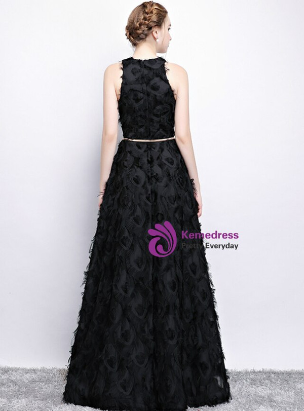 Distinctive In Stock:Ship in 48 Hours Black Scoop Sleeveless Prom Dress With Pocket