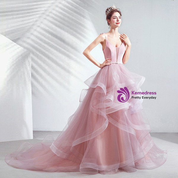 Elegance In Stock:Ship in 48 Hours Pink Ball Gown Tulle Spagehtti Straps Prom Dress 