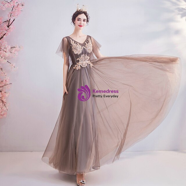 Elegance In Stock:Ship in 48 Hours Dark Pink Tulle Appliques Beading Long Prom Dress