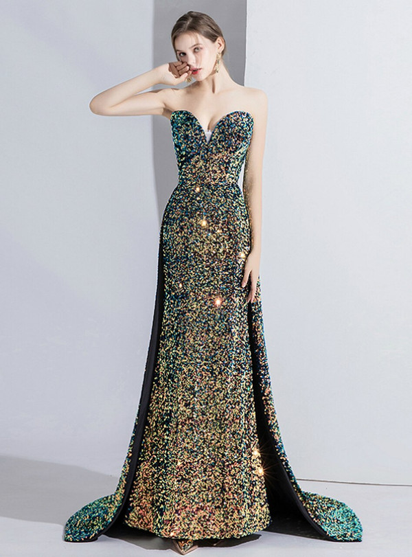 Amazing Multicolour Sequins Mermaid Sweetheart Neck Formal Prom Dress 