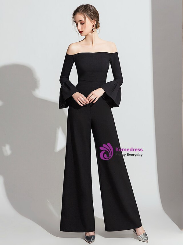 Chic Black Off the Shoulder Long Sleeve Party Jumpsuits