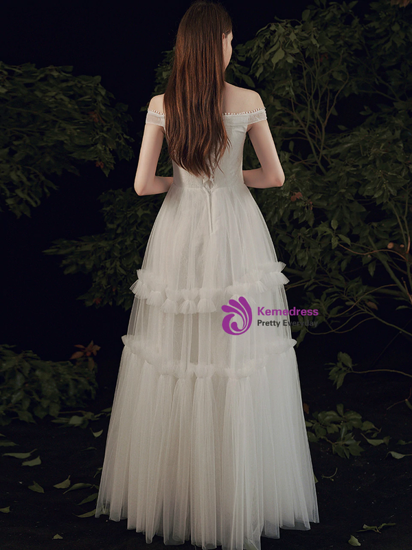 Romance White Tulle Lace Off the Shoulder Wedding Dress Gown