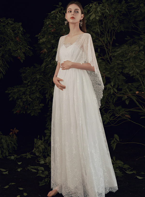 Simple White High Waist Pregnant Sweetheart Formal Wedding Dress