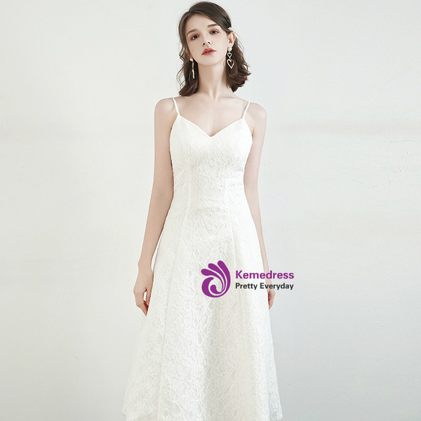 Trendy White Tulle Lace Two Piece Pearls Sleeveless Ankle Length Beach Wedding Dress